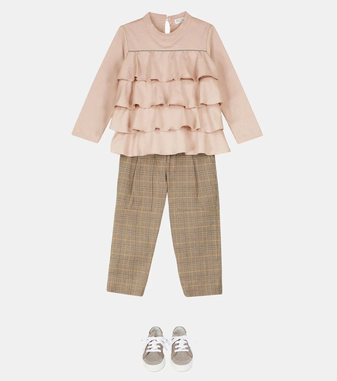 Брюки в клетку Brunello Cucinelli Kids, коричневый — фото 2
