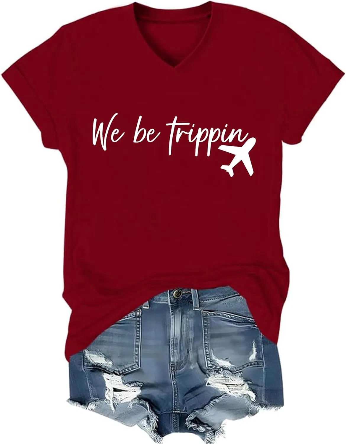 Женская футболка с v-образным вырезом We Be Trippin, Claret