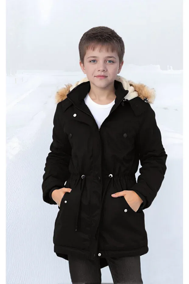 Детское зимнее пальто для девочек с капюшоном Joui Co, Black