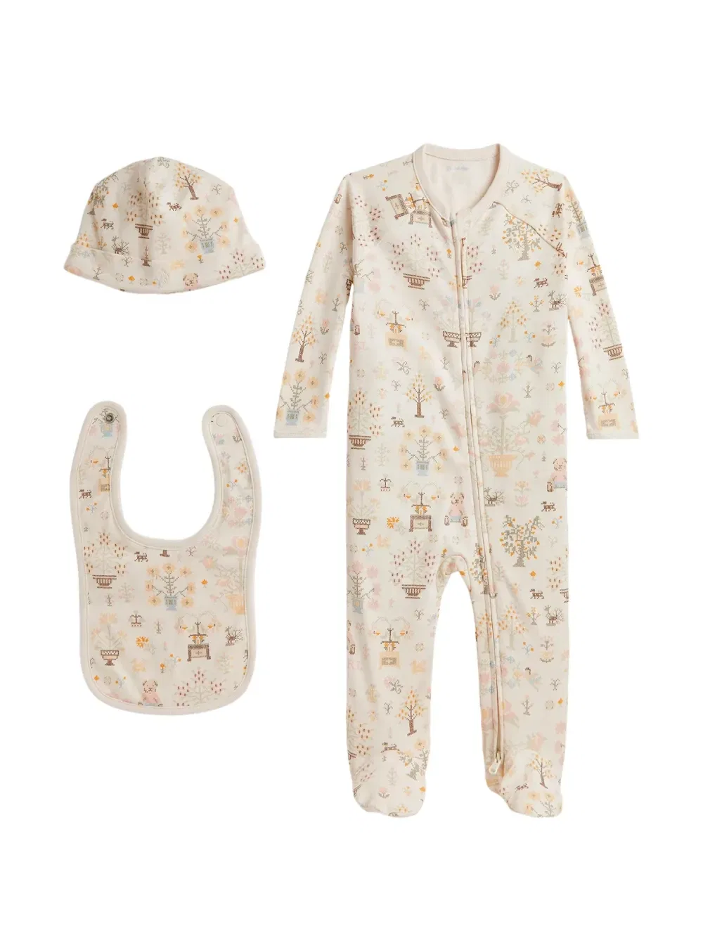 Комплект из комбинезона и шапки с принтом Polo Ralph Lauren Kids, бежевый