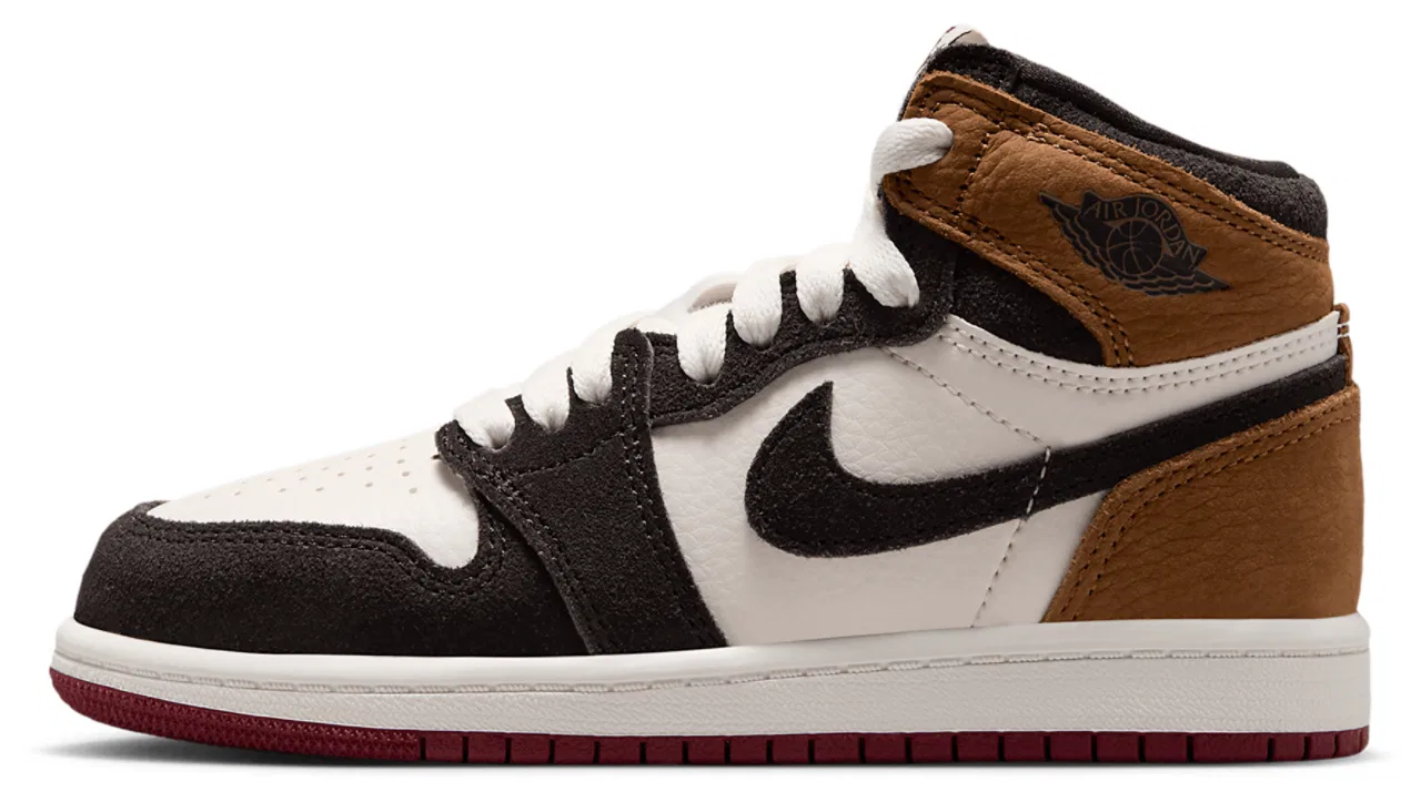 Детские кроссовки для мальчиков с высоким берцем Jordan Retro 1 High OG, Jordan, Light British Tan Shadow Brown Soft Pearl — фото 2