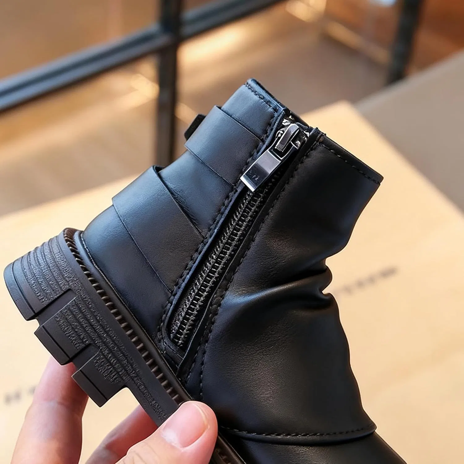 Детские кожаные ботинки для девочек с пряжкой и молнией Zzalalana, Black — фото 2