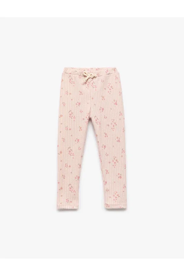 Детские леггинсы для девочек с принтом Floral leggings with lace-up waist Koton, Ecru Patterned