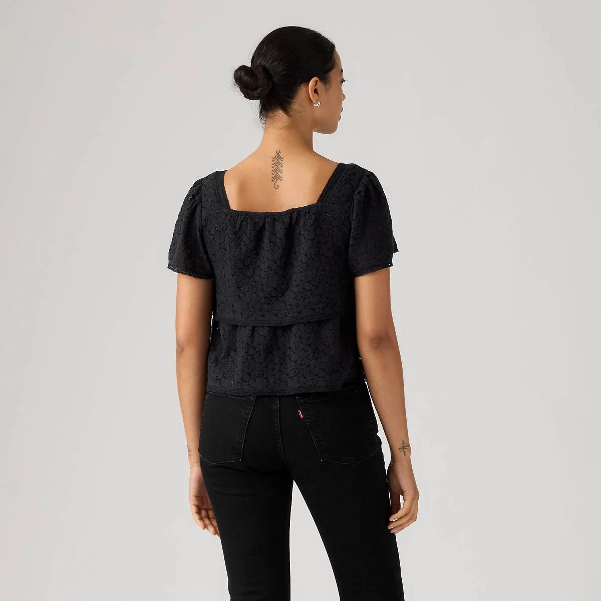 Кружевная блузка с короткими рукавами Dom Levi's, Anthracite Night - Black — фото 4