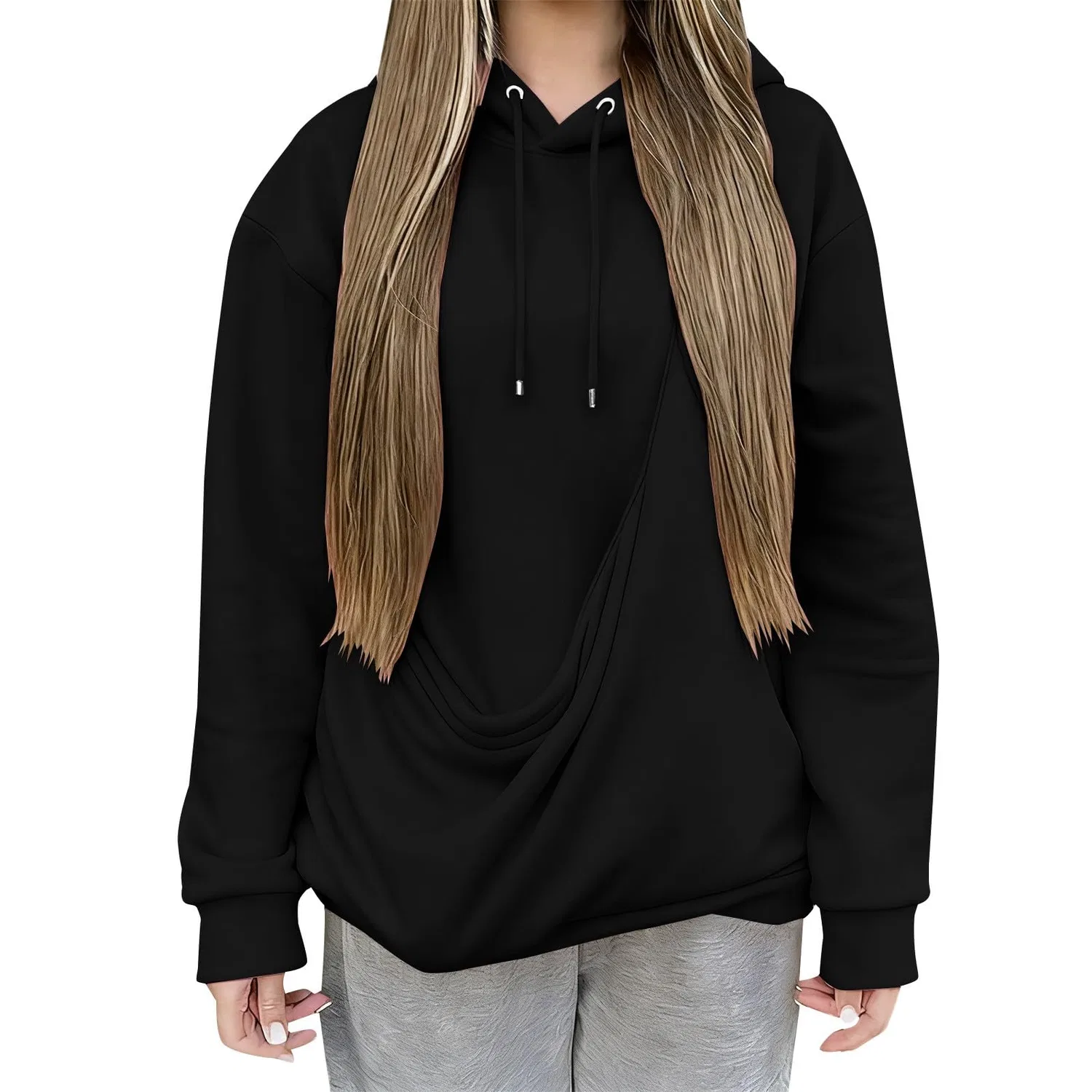 Женский худи с карманом-кенгуру Cat Hoodie, Black — фото 4
