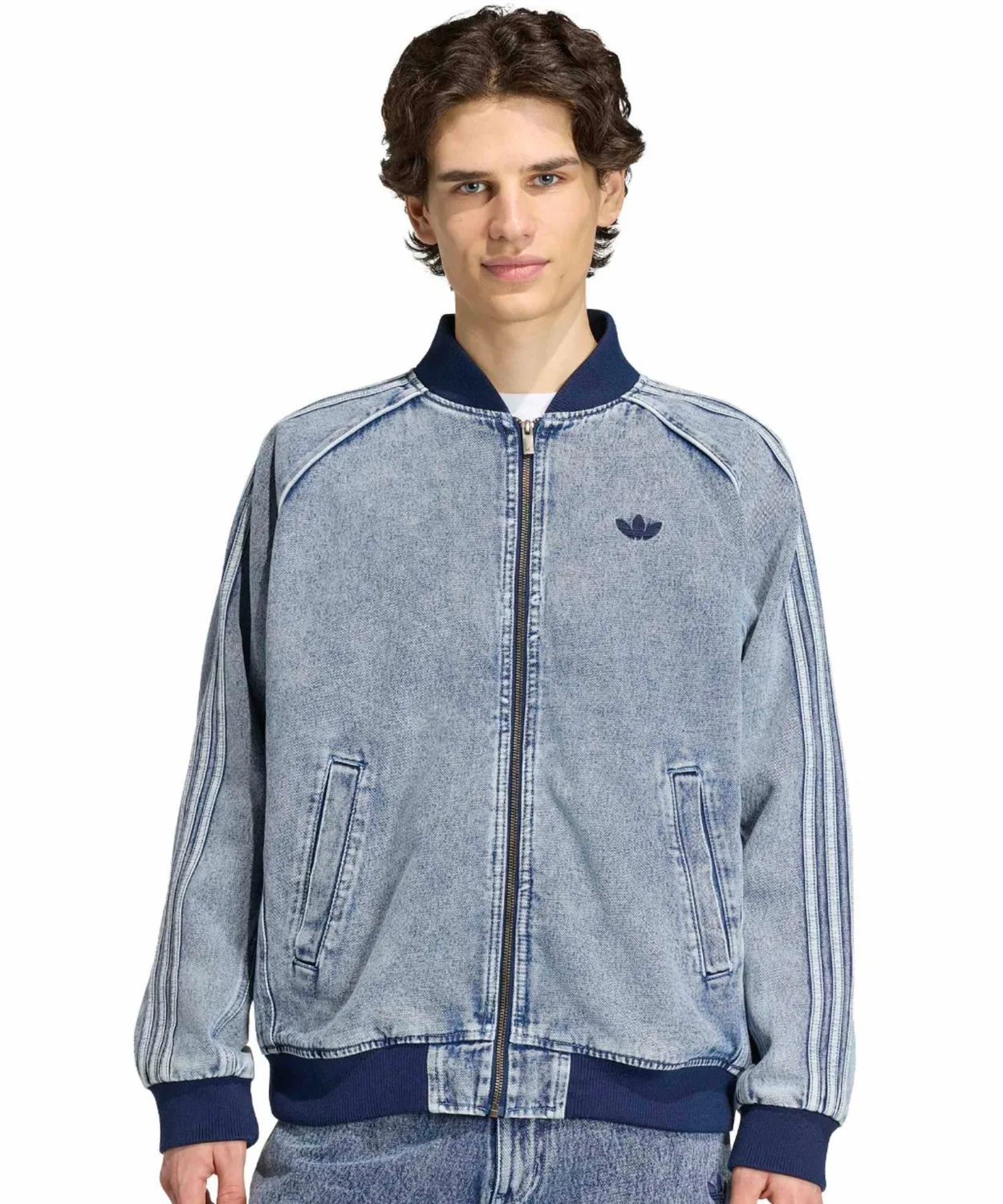 Мужская джинсовая куртка с молнией, без капюшона, модель SST Track Top, Adidas, Light Indigo Blue