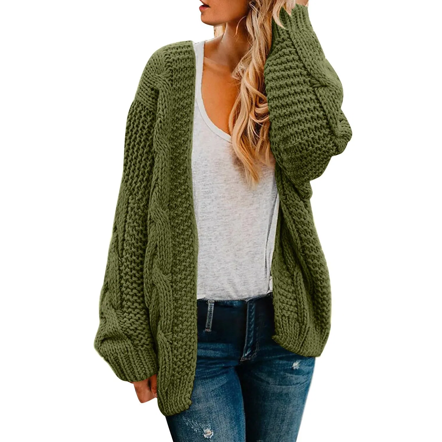 Женский кардиган с длинным рукавом Tweed Style Chunky Cardigan, green