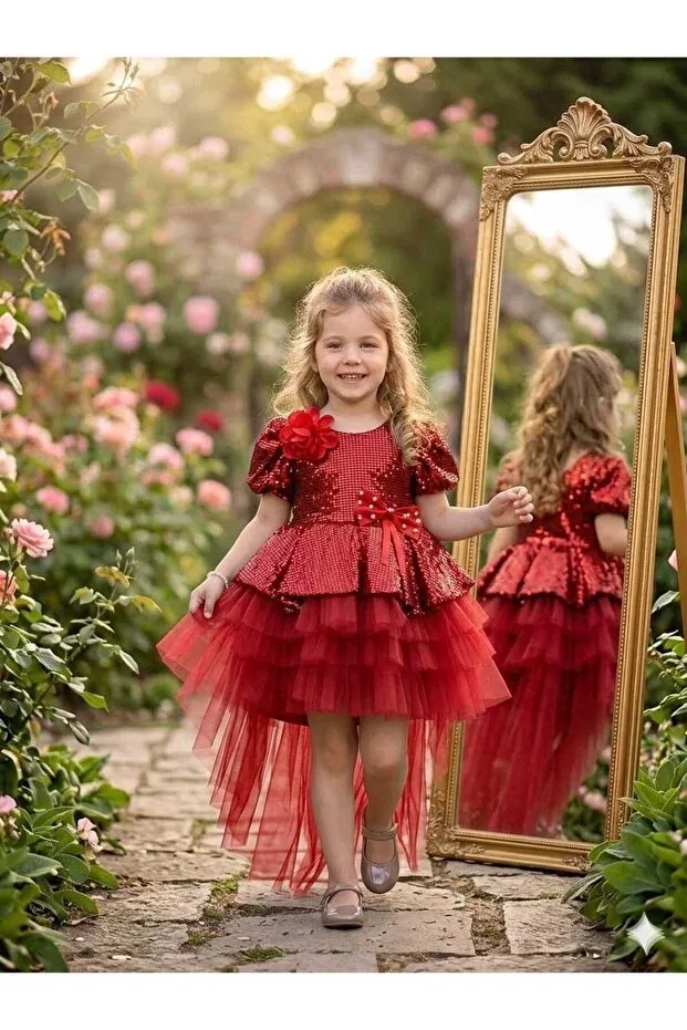 Детское платье для девочек с вышивкой Sequined tail Hisarpretty, Red