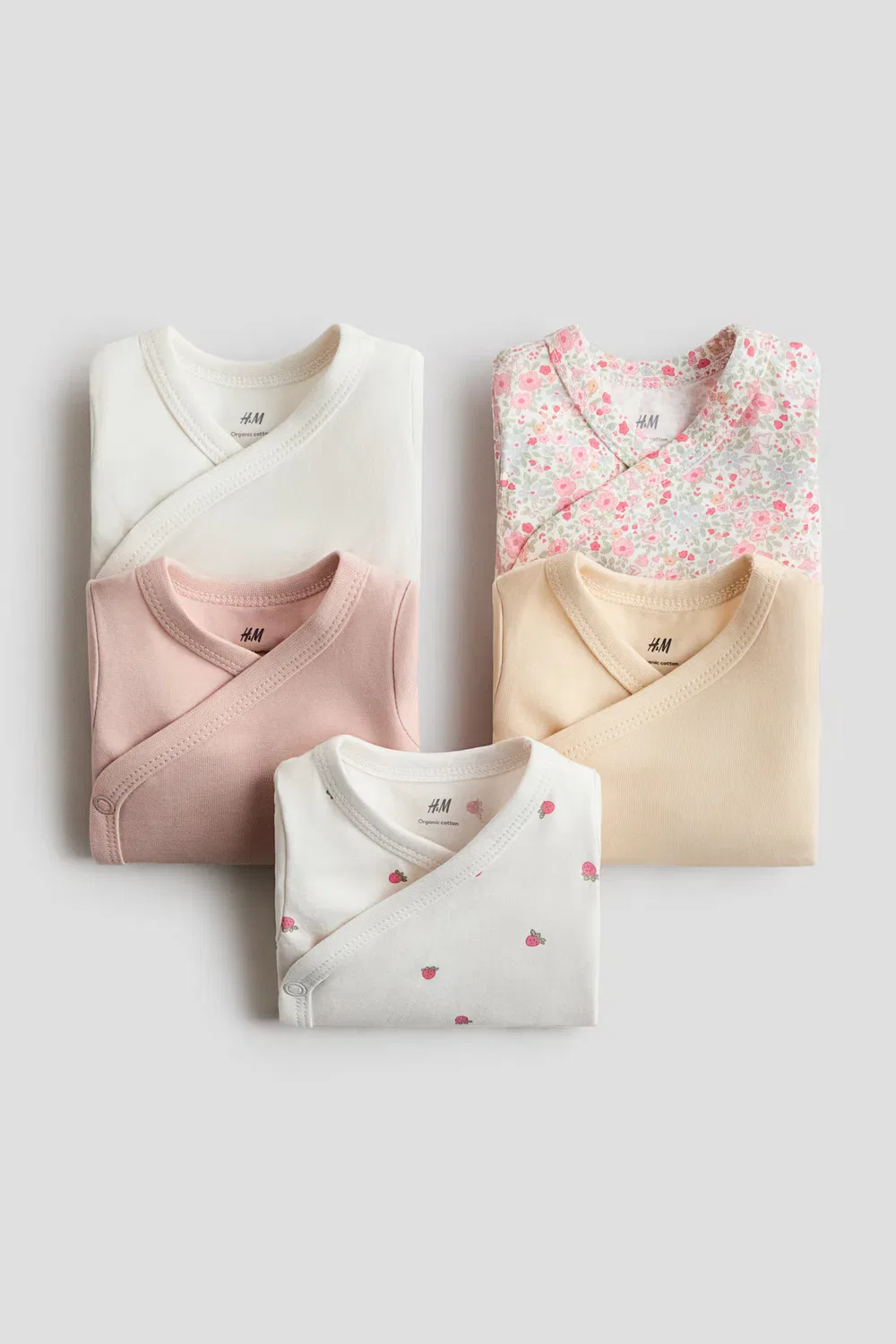 Набор из 5 боди-оберток H&M, Cremefarben/Erdbeeren — фото 3