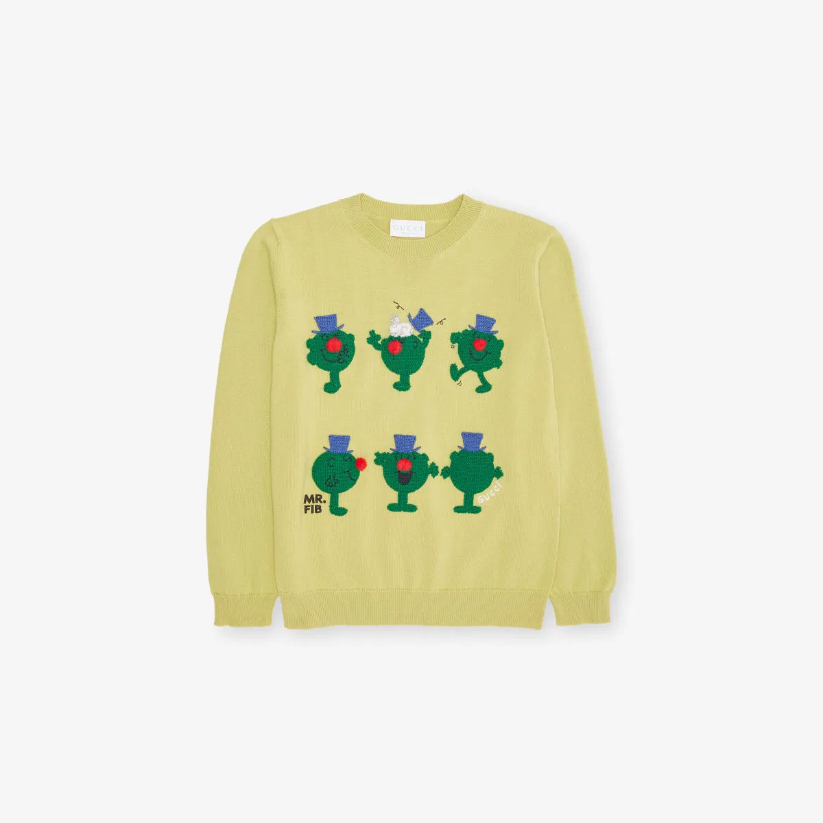 Вязаный джемпер Mr fib с круглым вырезом Gucci, зеленый/желтый