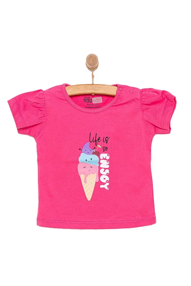 Детская футболка для девочек с принтом Hellobaby basic girl fun ice cream printed t-shirt Ebebek Hello Baby, Pink — фото 3