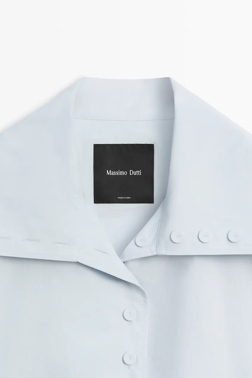 Бомбер Massimo Dutti Cropped Button-detail Jacket, голубой — фото 3