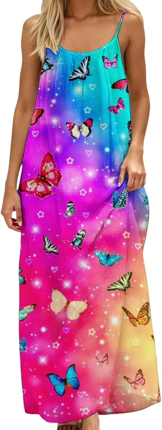 Женское летнее макси-платье с принтом, Cami Dress, 4-pink