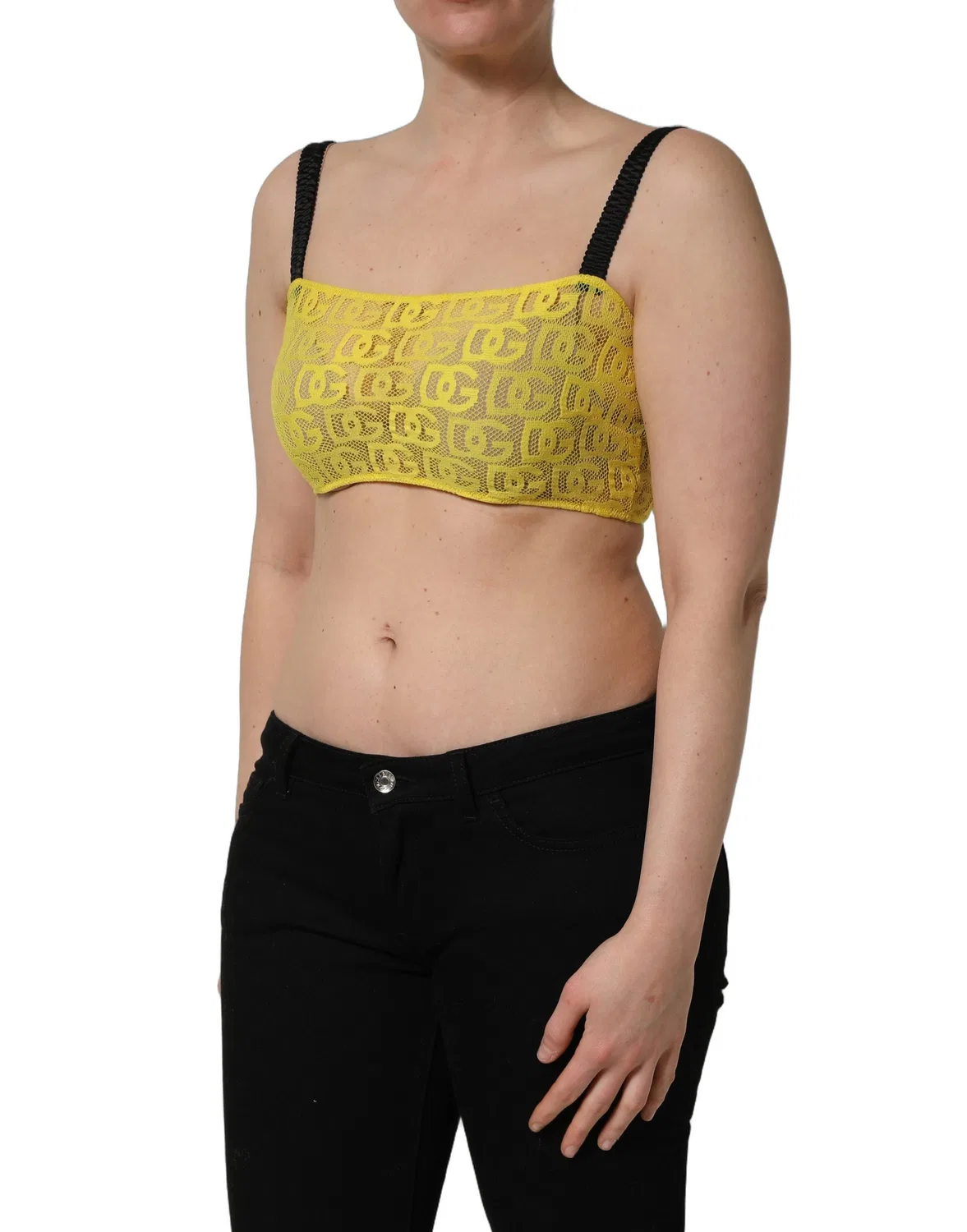 Женский укороченный топ-бралетт с вышитым логотипом Cropped Top Dolce & Gabbana, Yellow — фото 4