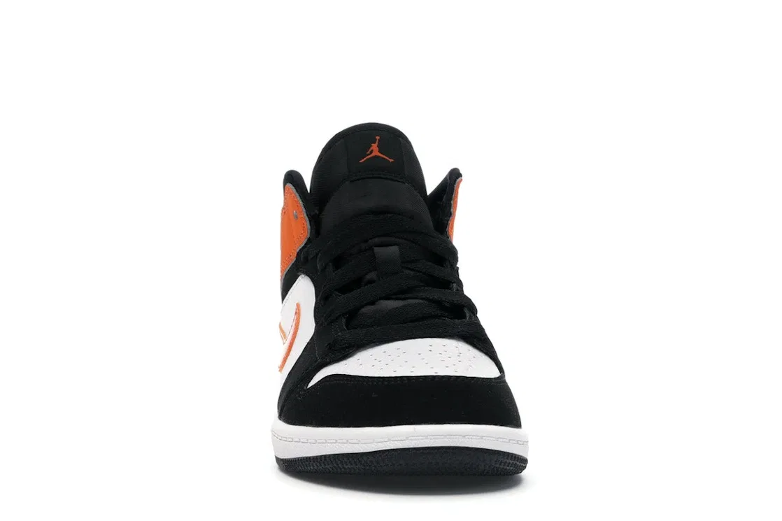 Детские кроссовки из премиальной кожи Jordan 1 Mid Shattered Backboard Jordan, Black/Starfish-Starfish-White — фото 2