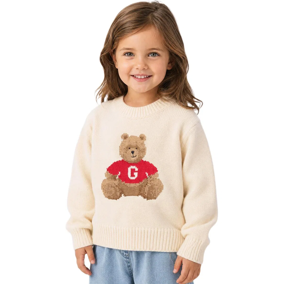 Детский свитер с круглым вырезом Pre School Sweaters Crew Neck Moderate GAP, Ecru — фото 4