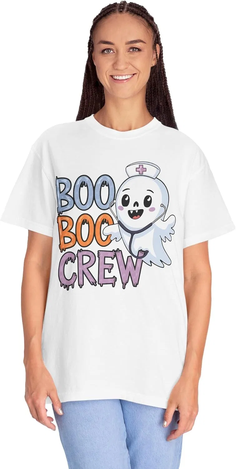 Женская футболка с принтом Boo Boo Crew Comfort Colors, White — фото 2