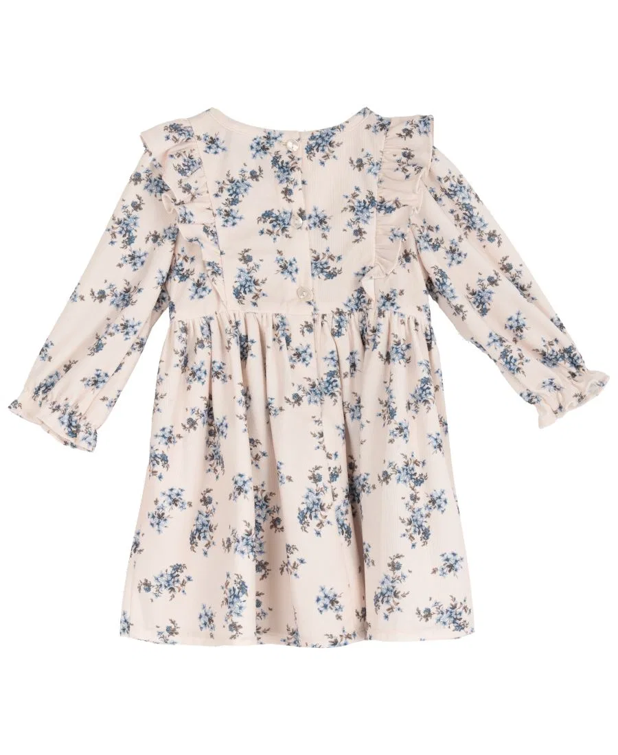 Платье из вельвета с принтом, длинным рукавом, модель Floral Print Hand-Smocked Corduroy Dress Rare Editions, Blue — фото 2