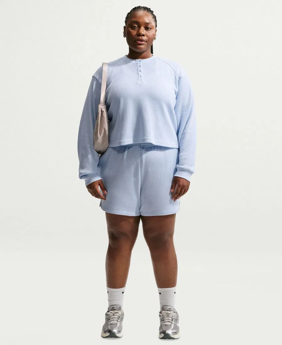 Топ-лонгслив оверсайз с хенли-вырезом Nike Sportswear Chill Waffle Plus Size, Hydrogen Blue Sail