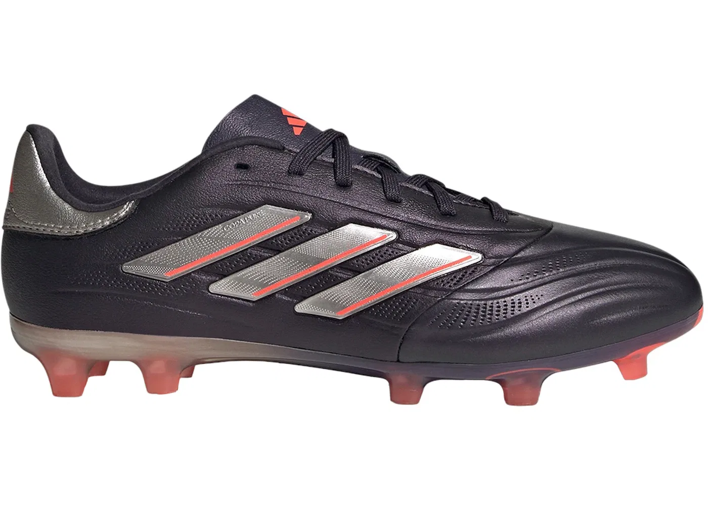 Детские бутсы для футбола с фиксированной подошвой Adidas Copa Pure 2 Elite FG, Aurora Black/Platinum Metallic/Turbo