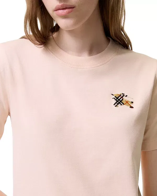 Женская футболка с вышивкой Knight Check Cotton T-Shirt Burberry, Compact Pink — фото 3