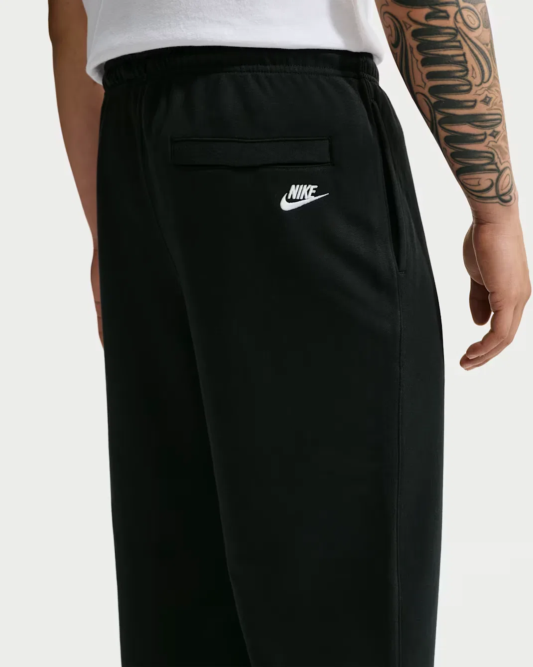 Мужские брюки с открытым низом из французской махровой ткани Nike Club, Black/Black/White — фото 3