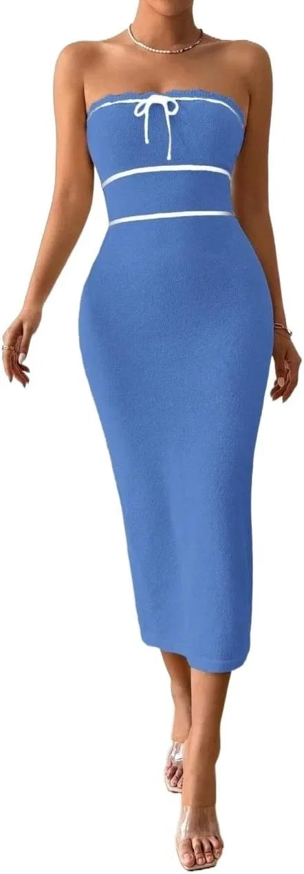 Женское платье длинное облегающее без бретелек Huhuidong, Mint Blue
