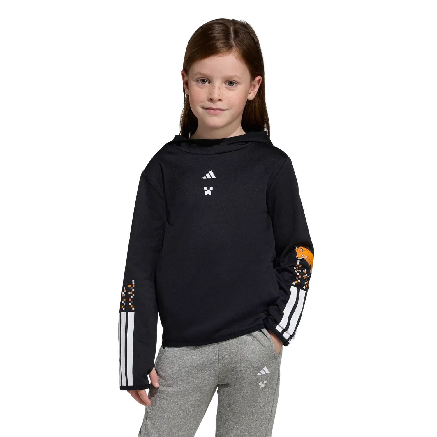 Детское спортивное худи с тремя полосками Adidas Minecraft, черный — фото 2