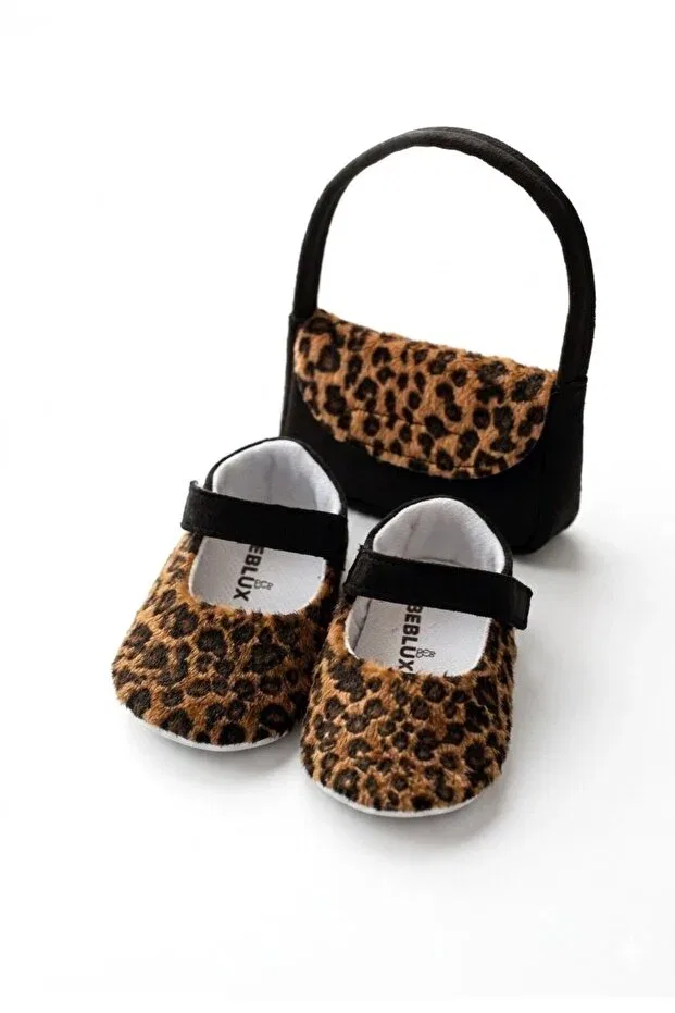Детские туфли-лодочки с принтом Leopard patterned ballerina baby shoes bag set Bebluxbaby, Taba — фото 3