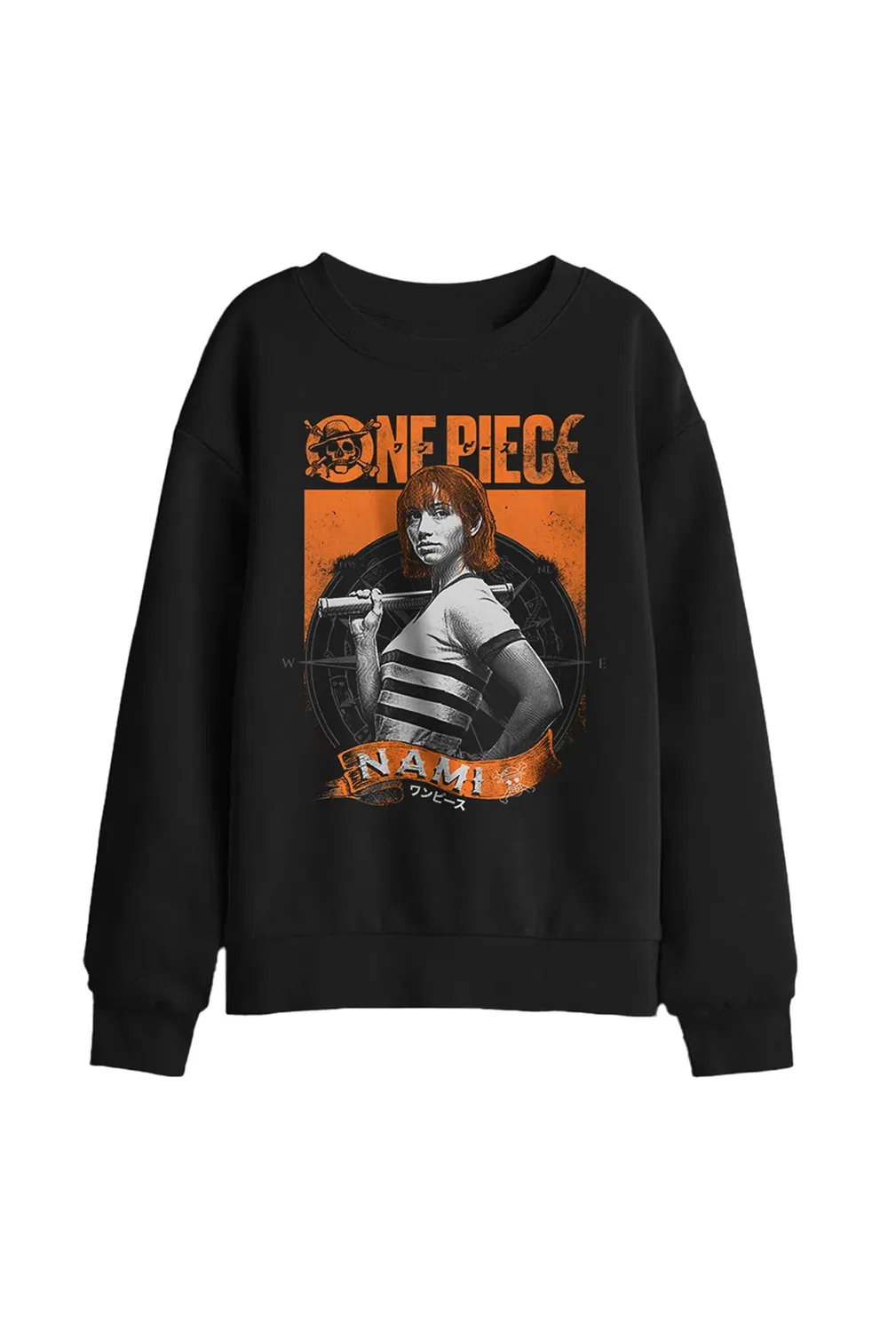 Детский свитшот для девочек с принтом Nami etched portrait, One Piece, Black