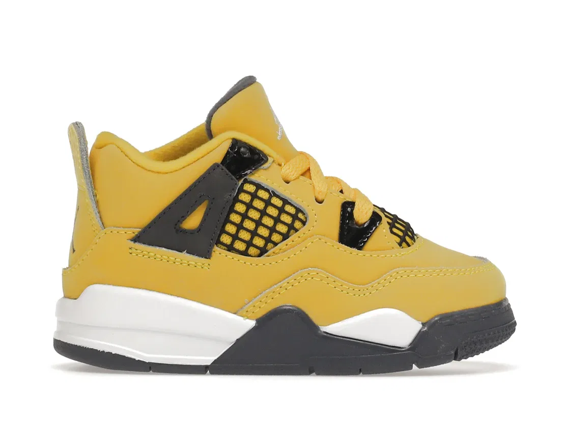 Детские кроссовки с верхом из нубука Jordan 4 Retro, Tour Yellow/White-Dark Blue Grey