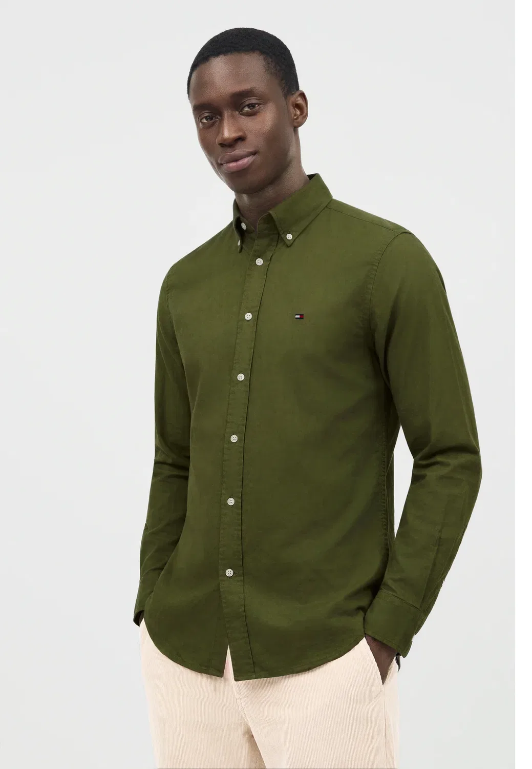 Рубашка из фланели Flex однотонная RF - рубашка Tommy Hilfiger, Huntsman Green — фото 4