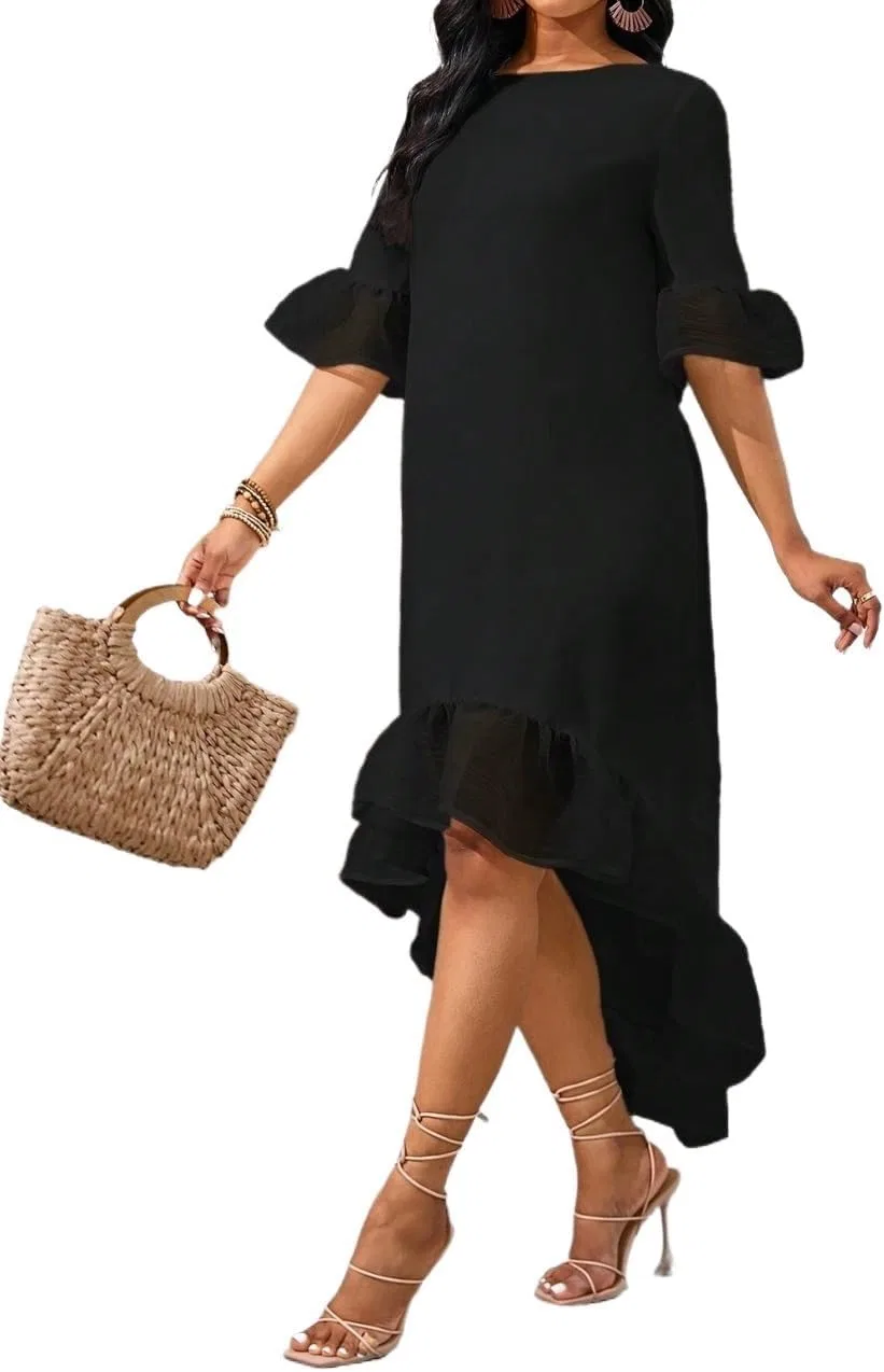 Женское летнее платье с воланами Chiffon Stitching, Black
