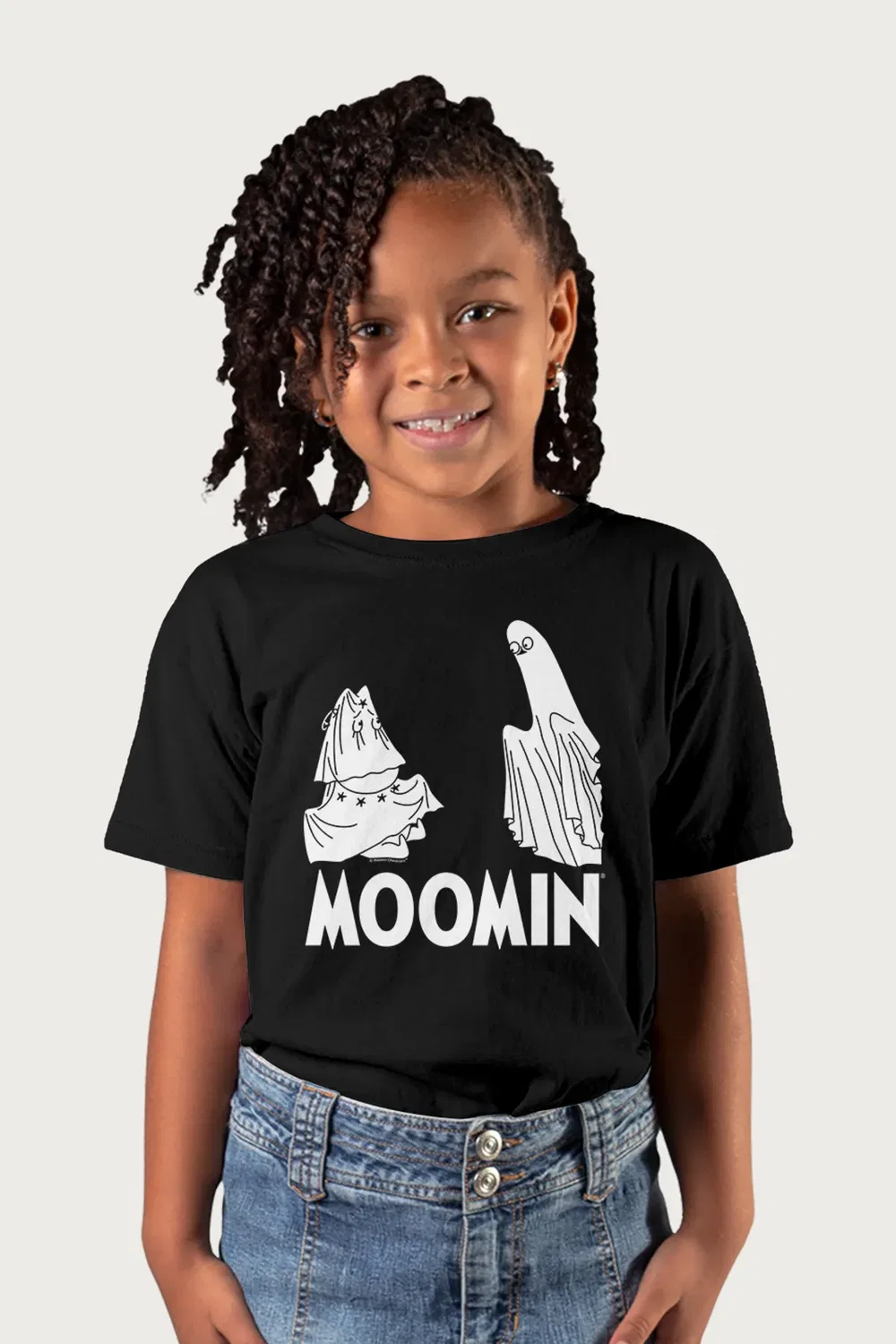 Футболка с принтом Troll in costume scared by ghost Moomin, Black