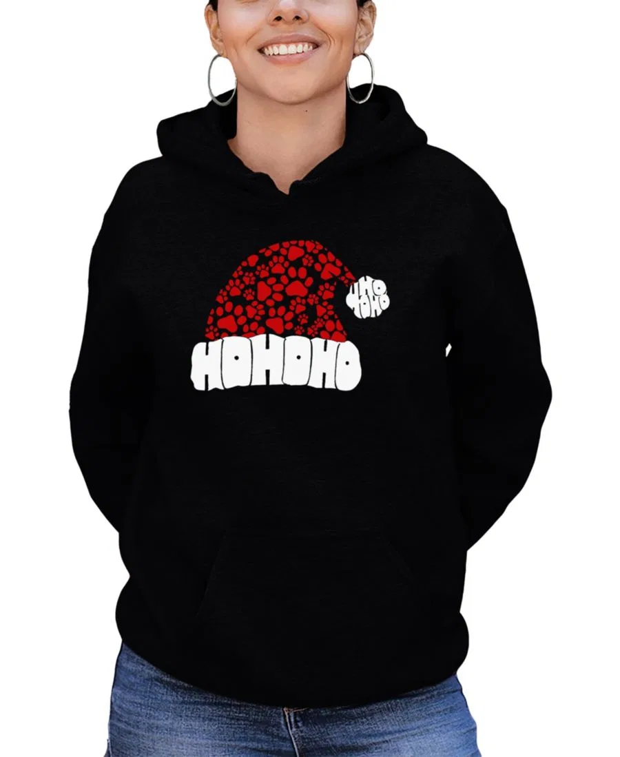 Худи с капюшоном с принтом Paw Print Santa Hat Word Art LA Pop Art, Black