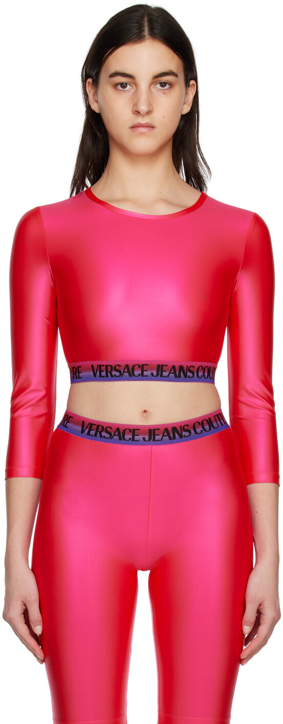 

Розовая блестящая футболка с длинным рукавом Versace Jeans Couture, Розовый, Розовая блестящая футболка с длинным рукавом Versace Jeans Couture