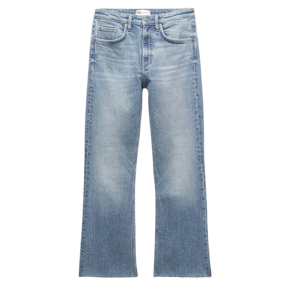 Джинсы женские расклешенные Zara Mid-Rise Cropped TRF, синий