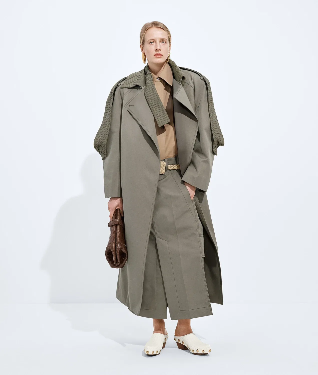 Рубашка из хлопкового твила BOTTEGA VENETA, коричневый — фото 4