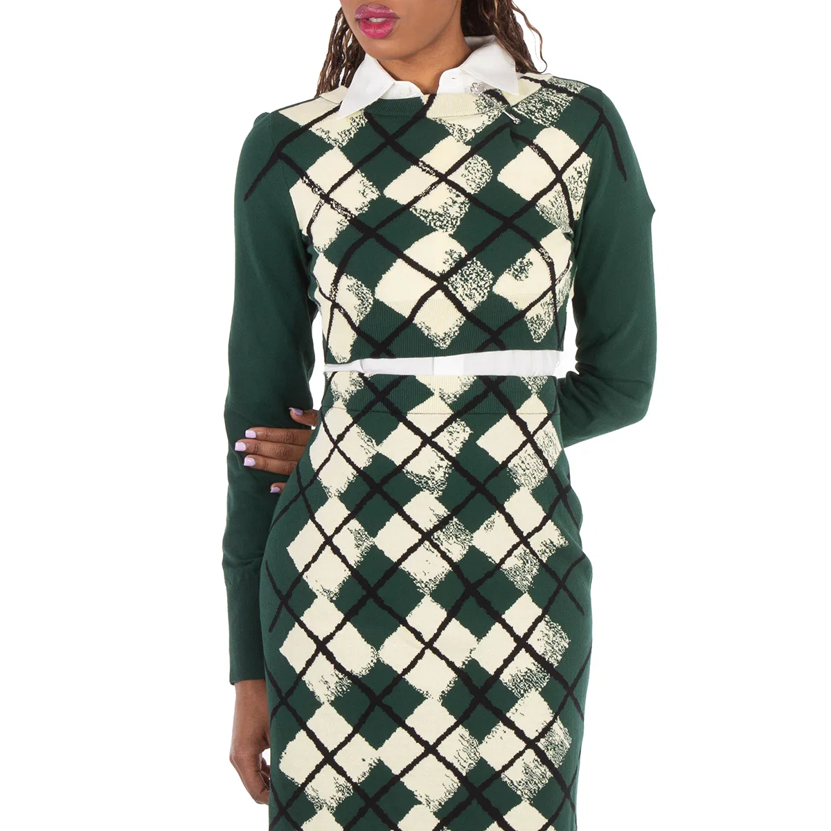 Свитер-кардиган укороченный из мелкого трикотажа с ромбовидным узором Argyle Fine-Knit Cropped Sweater Burberry, Ivy
