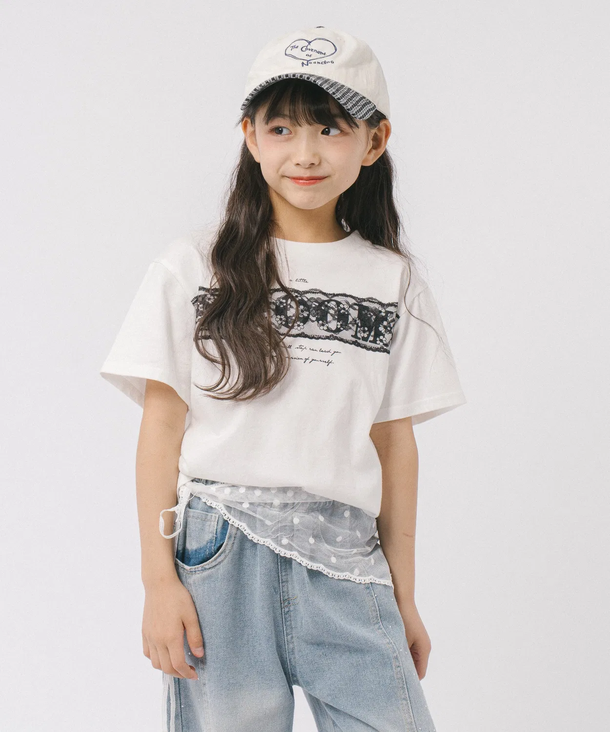Детская футболка с кружевной отделкой и принтом Flower Logo URBAN CHERRY, Navy — фото 4