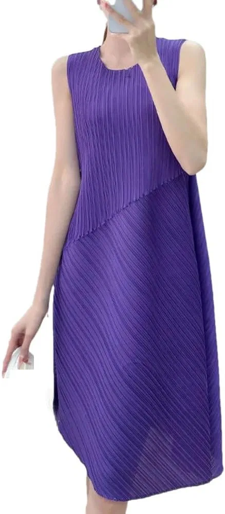 Женское плиссированное платье без рукавов с асимметричным кроем, Purple