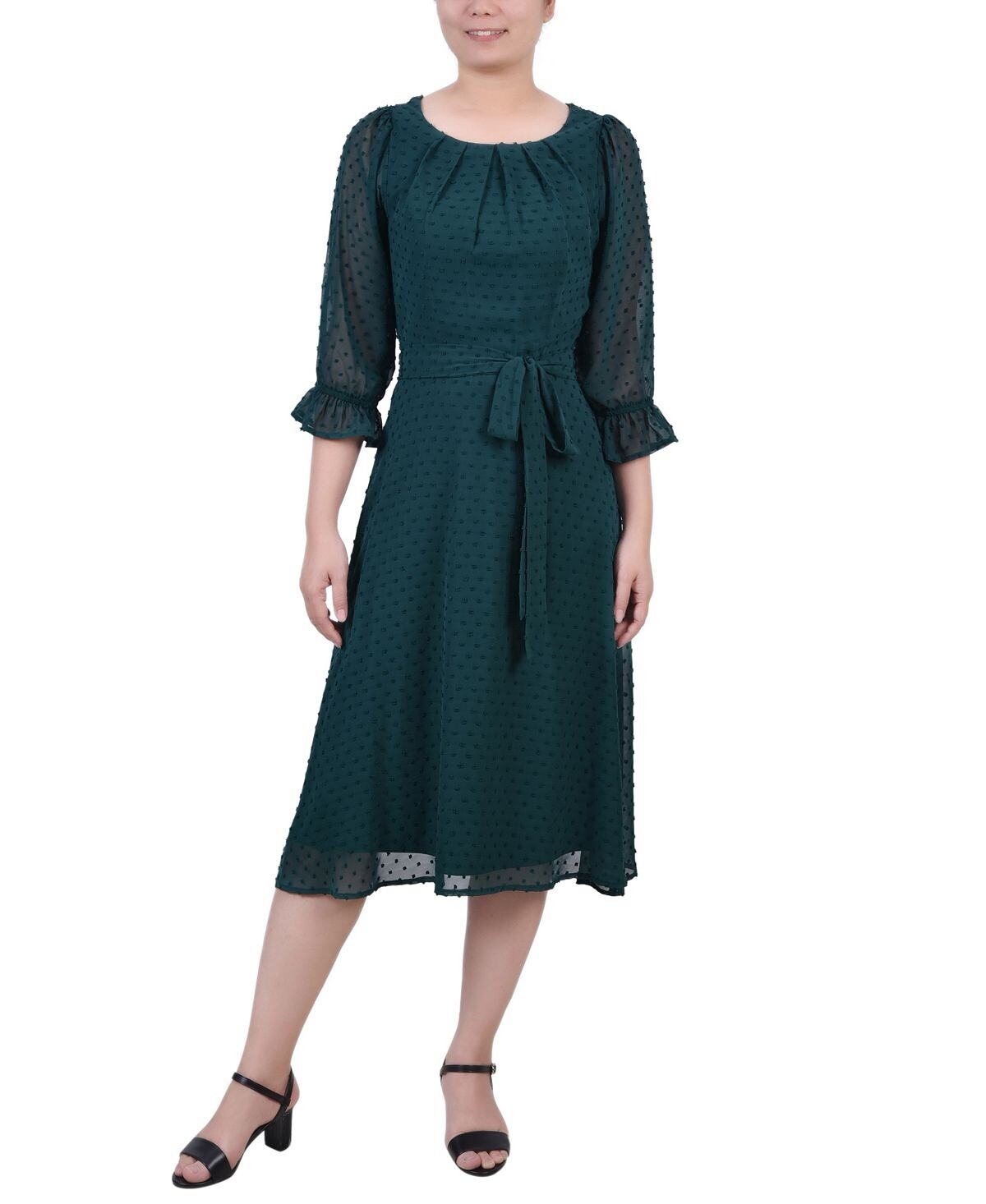

Женское платье в горошек с поясом и рукавами 3/4 NY Collection, мульти