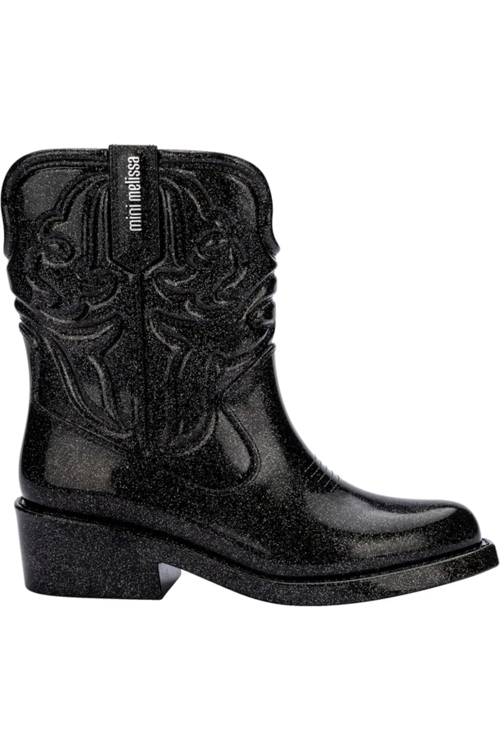 Детские сапоги ковбойские с фруктовым ароматом Texas Western Mini Melissa, Black Silver Glitter — фото 2
