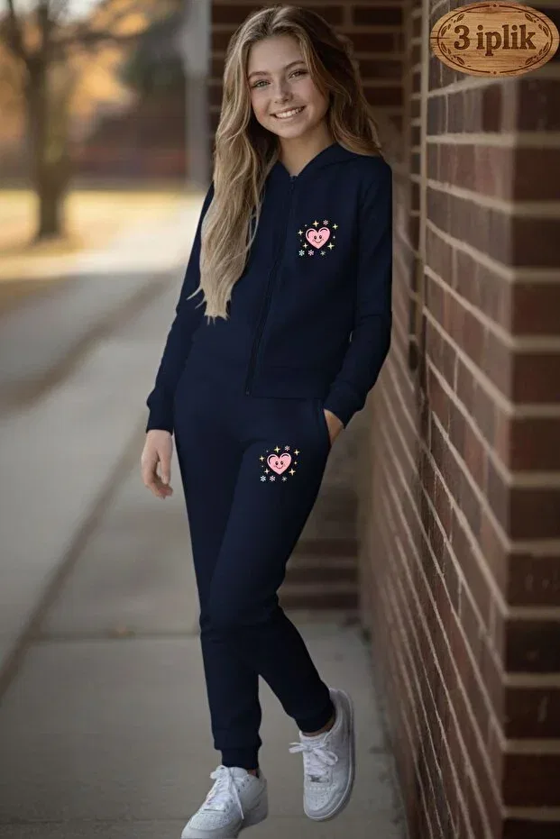 Детский комплект спортивного костюма для девочек с принтом Armicem, Navy Blue