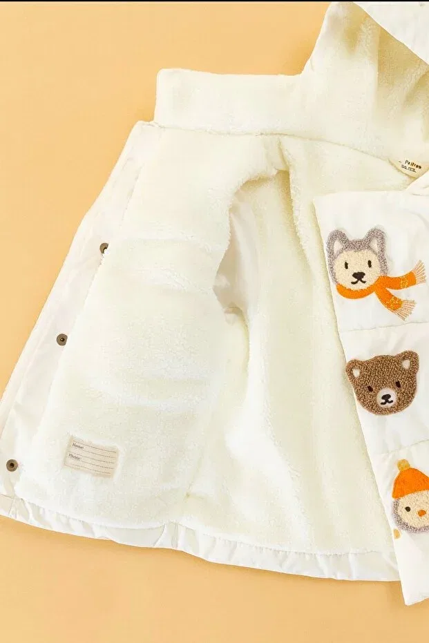 Детское зимнее пальто для девочек с принтом Dekubaby, Beige — фото 3