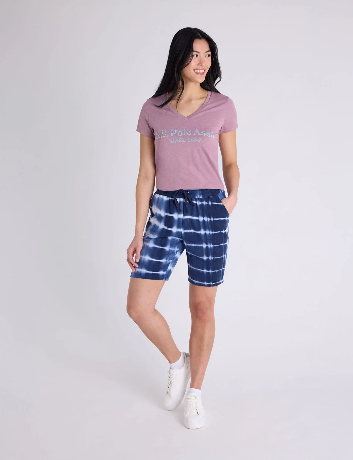 Женская футболка U.S. Polo Assn. Ombre V-Neck Stone Print, пурпурный — фото 3