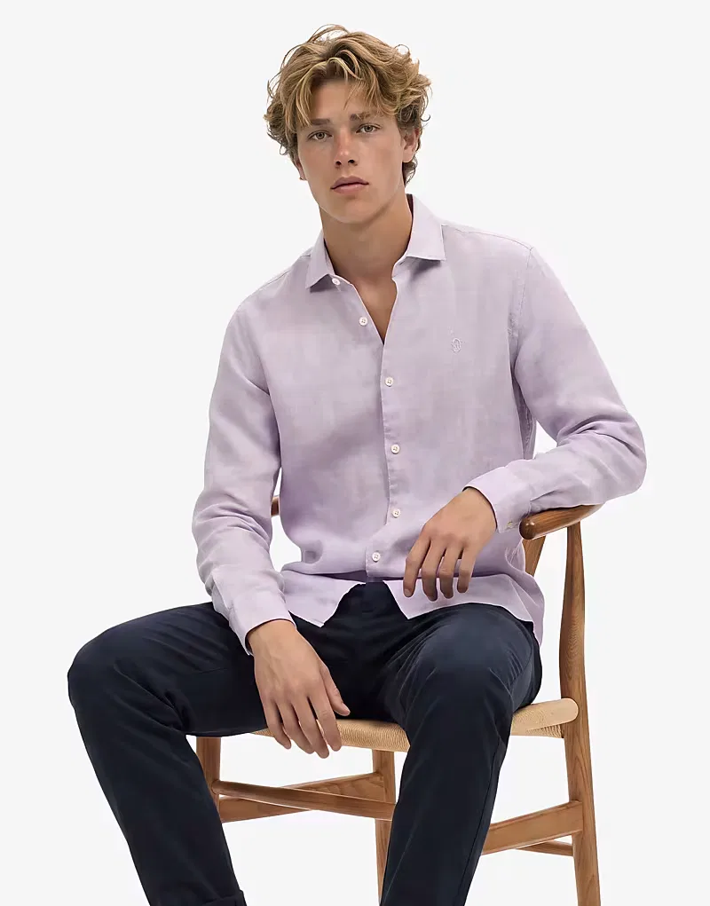 Льняная рубашка Superdry Riviera с длинными рукавами, сиреневый шамбре