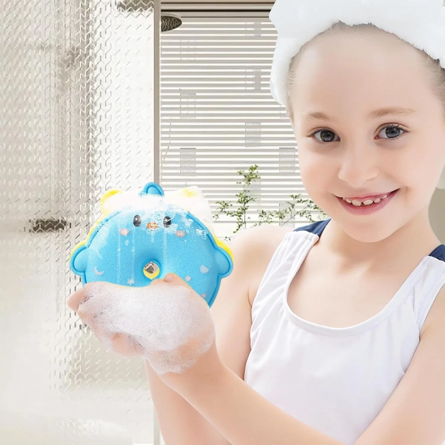 Мочалка для душа для детей, PVC, 18 г, 12 x 11.5 x 2 см, Blue Generic — фото 2