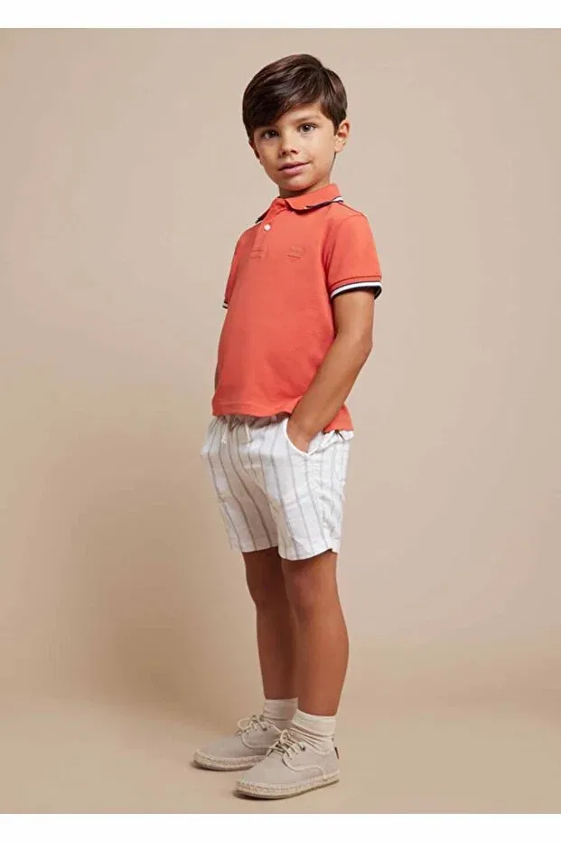 Детские шорты для мальчиков с принтом Summer Men's Striped Linen Shorts Mayoral, Nude Color — фото 2