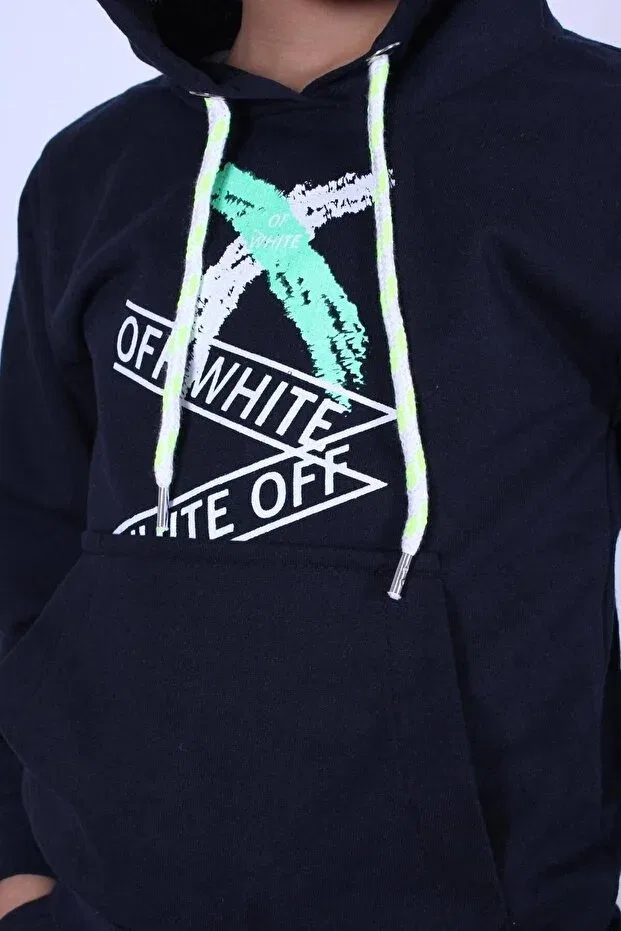 Детский комплект спортивного костюма для мальчиков с принтом X Printed Hooded Boys' Top And Bottom Tracksuit Set Ya Ko Kids, Navy Blue — фото 4
